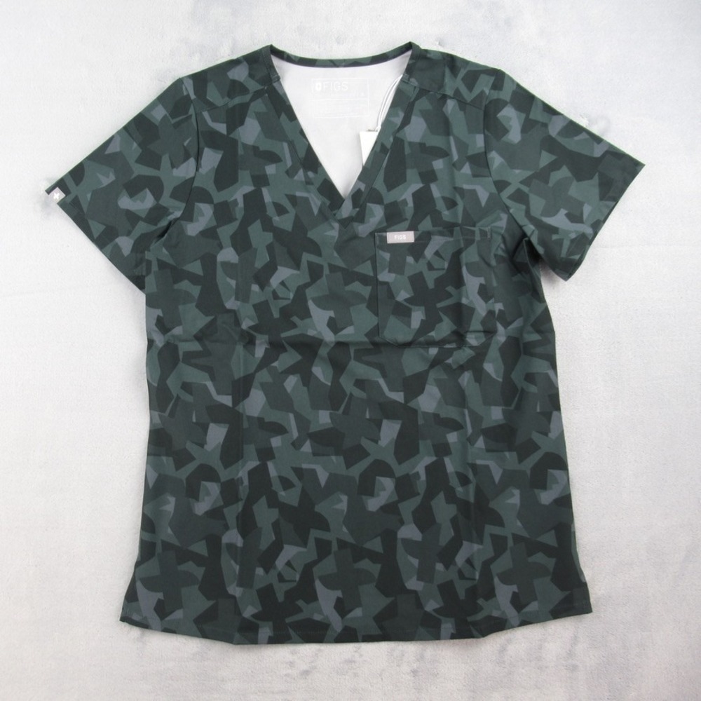FIGS‎ Printed Freek Catarina One-Pocket Scrub Top Green Camo W23SW1066 Womens S